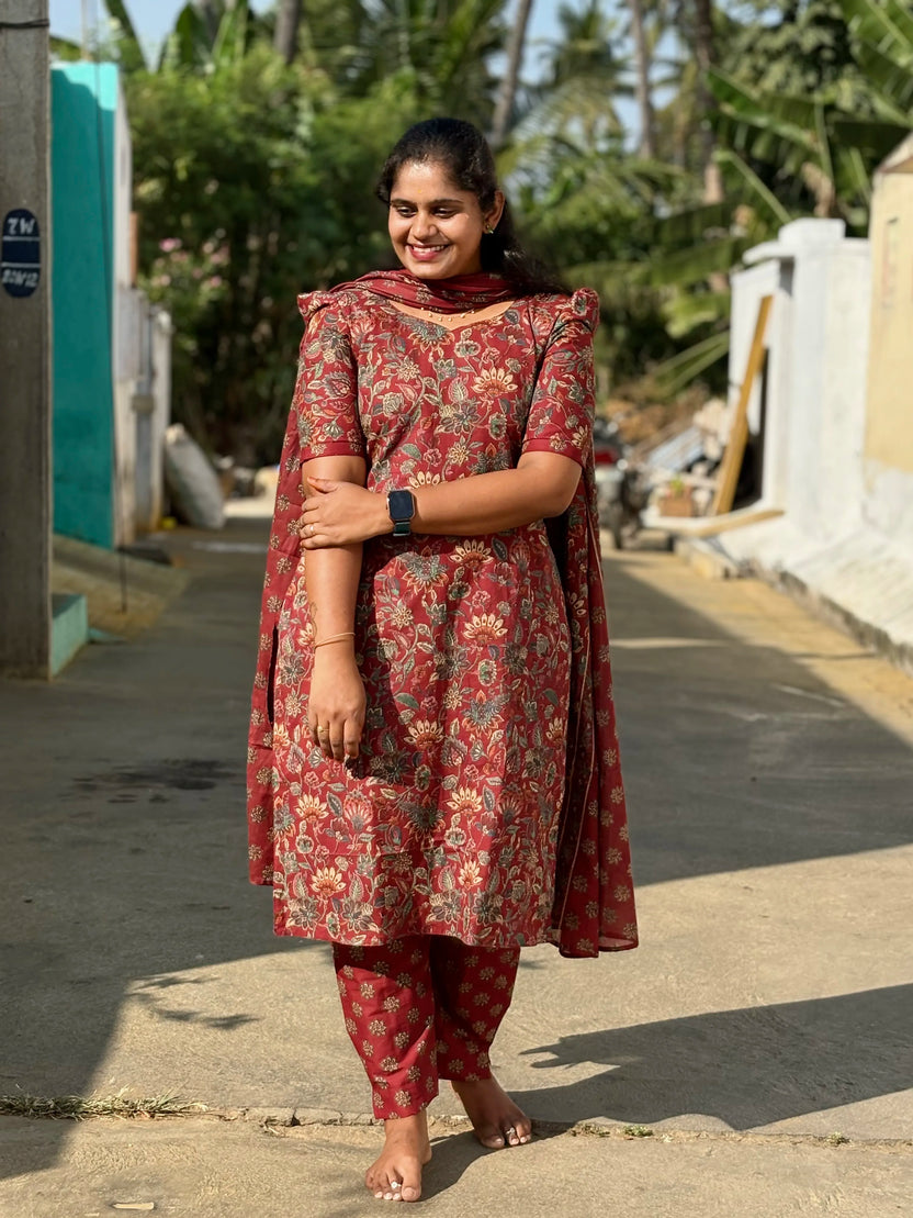 Rust Floral Mulmul Set