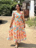 Peach Floral Georgete Maxi